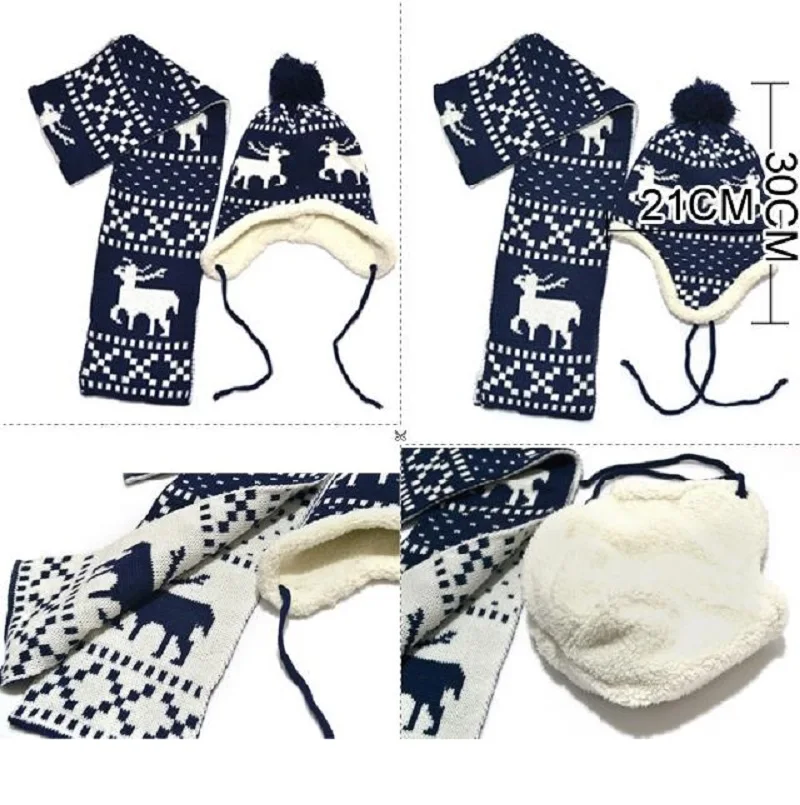 Polyester wool children's aviation russia bomber hats& caps winter hats scarf set chapeau masculino ushanka for baby boys girls