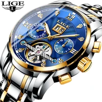 lige men watches automatic mechanical watch fashion diamond clock male stainless steel waterproof watch men relogio masculino