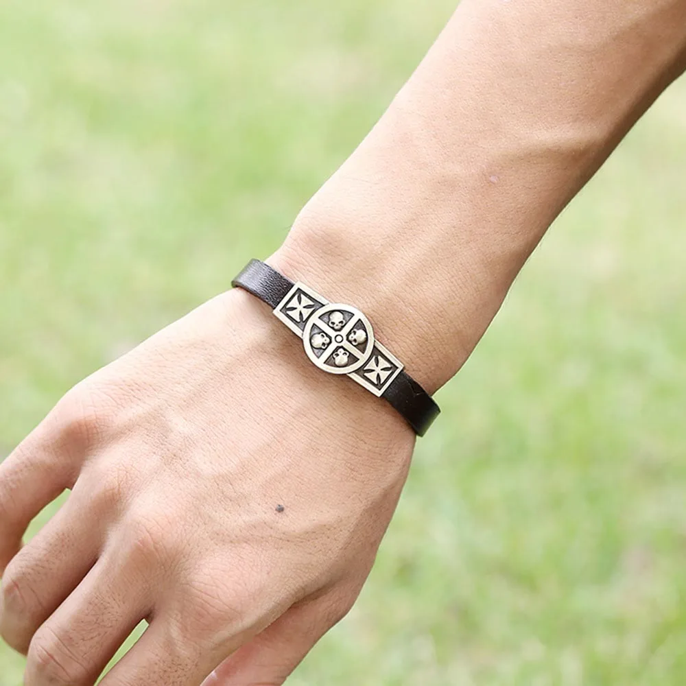 2018 очаровательный браслет для мужчин многослойный бандаж Плетеный череп