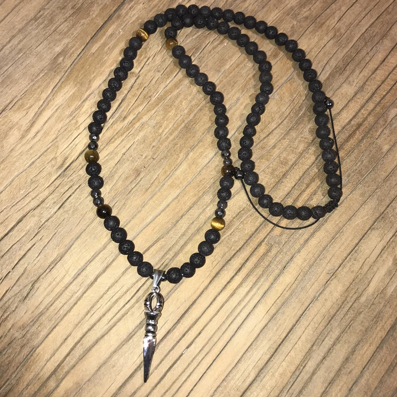 Ожерелье из натурального камня новый дизайн 8 мм мужские черные бусы Длинные
