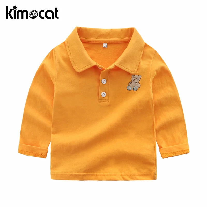 Kimocat Baby Boy Clothes Long Sleeve Spring Autumn Children's Lapel Embroidered Bear Clothing T-shirt boys Tops |