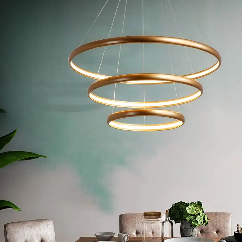 Люстра современная светодиодная световая кольцевая круглая столовая
