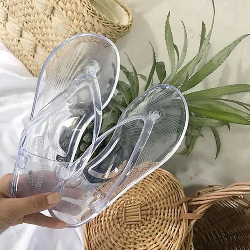 Женские повседневные тапочки удобные прозрачные летние сандалии для