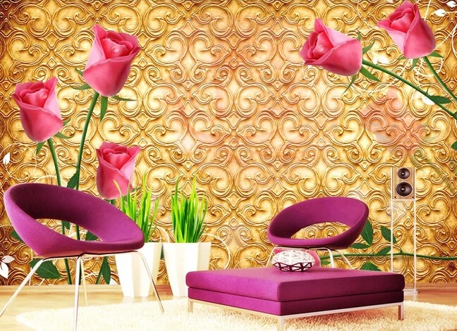 Настенные красные обои с розами на заказ фотообои для гостиной спальни фона