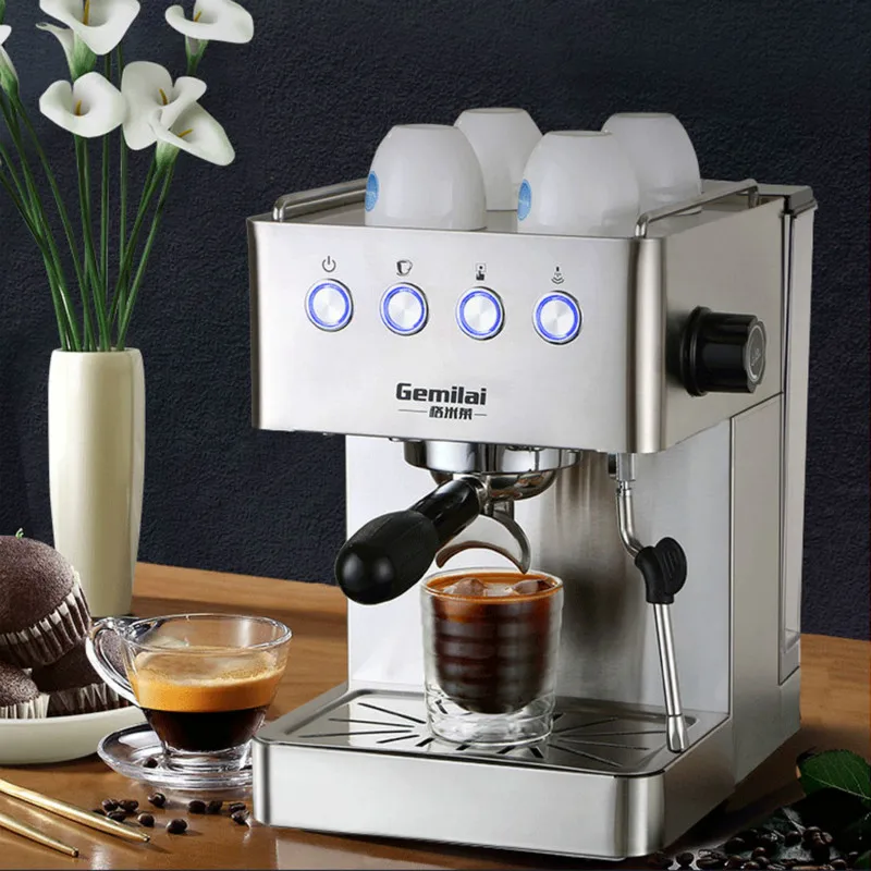 Italian Coffee Machine Semi-automatic Espresso Maker 15Bar Pump Pressure Double Cup Horn Milk Frother | Бытовая техника