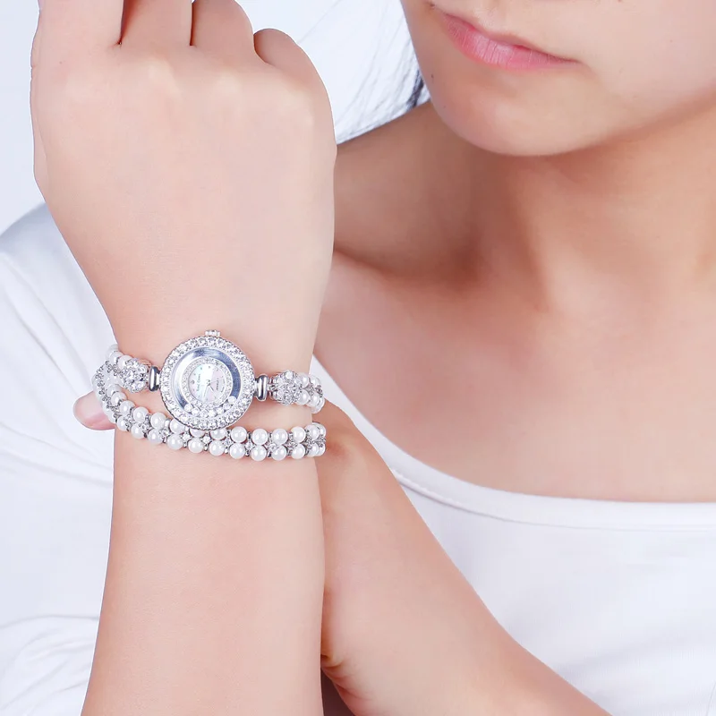 Роскошные женские часы с жемчужинами и кристаллами модные платье Подарочная