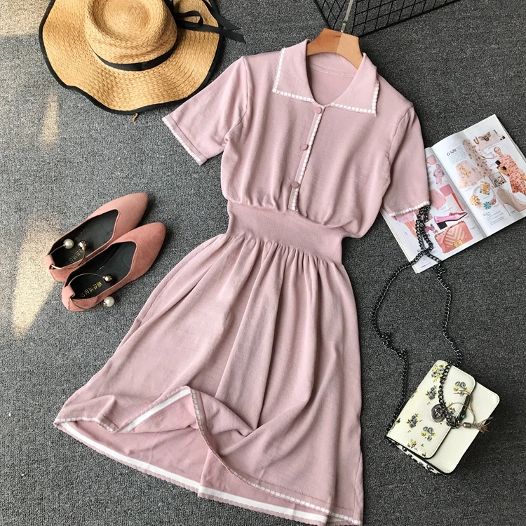 ALPHALMODA трикотажное платье с воротником поло коротким рукавом однобортное высокой