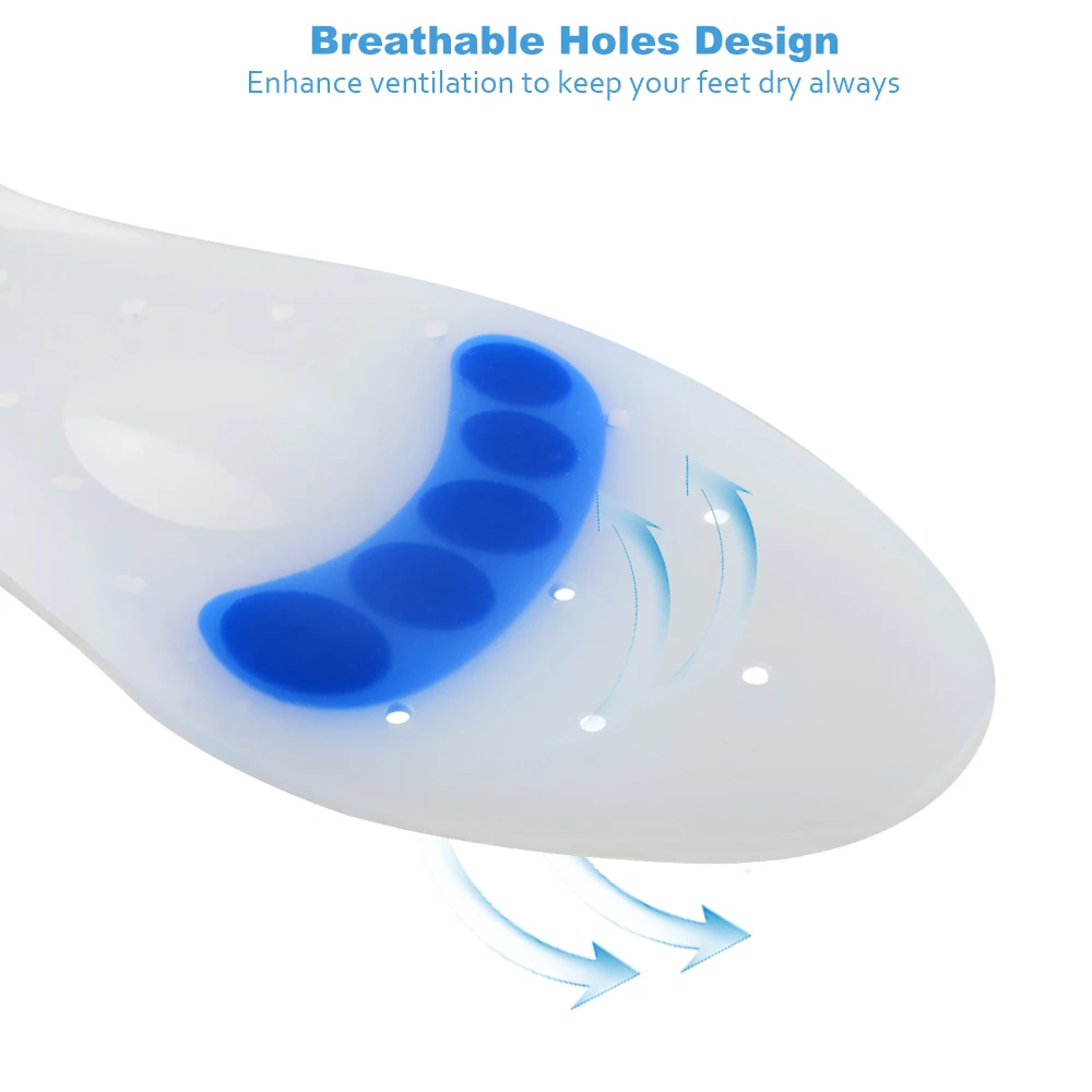 Soumit Elastic Medical Silicone Gel Insole Plantar Fasciitis Heel Spur Running Sport Insoles Shock Absorption Pads for Men Women