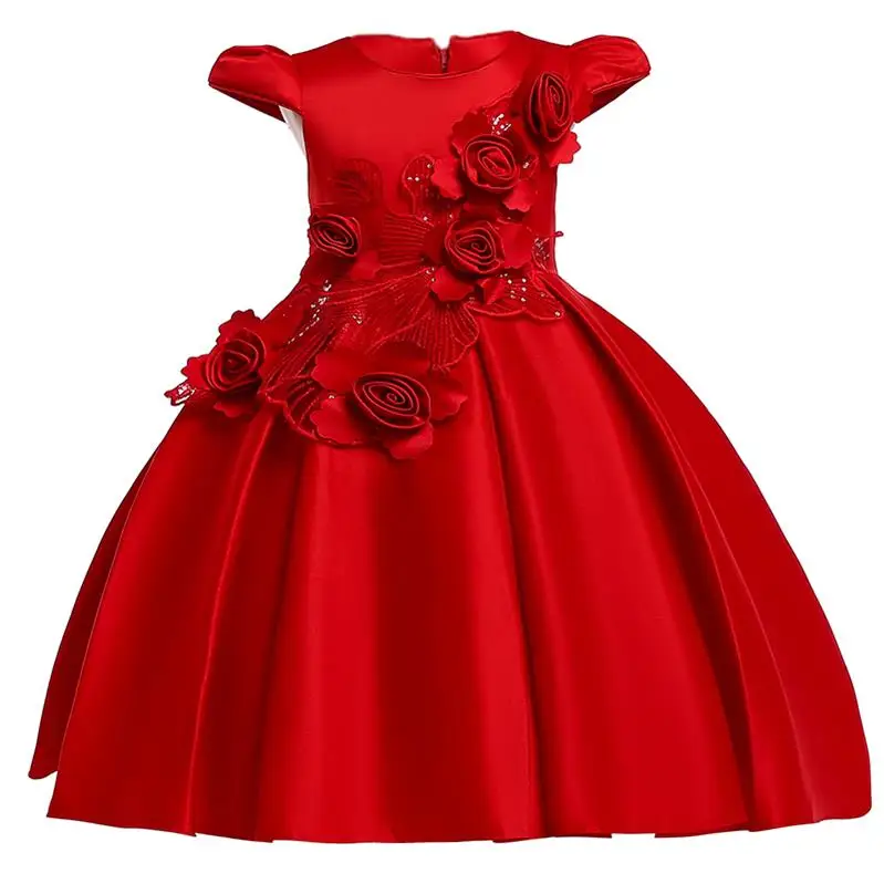 Red Г. зима новогодний костюм для девочки, Детские платья для девочек, элегантное праздничное платье принцессы платье с цветочным узором для маленьких девочек свадебное платье, детская одежда платье детское vestidos - Цвет: Red
