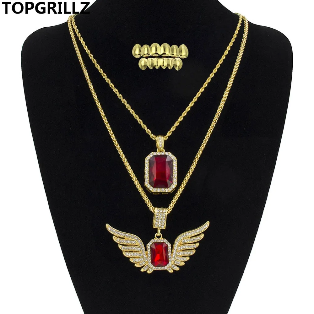 TOPGRILLZ золото Цвет позолоченный кулон Цепочки и ожерелья Хип-хоп Красный Большой