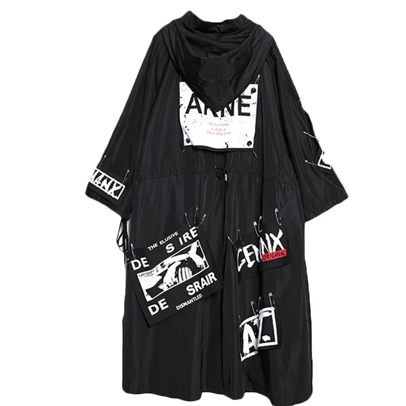 Однобортный длинный тренч для женщин корейская мода с капюшоном нерегулярное