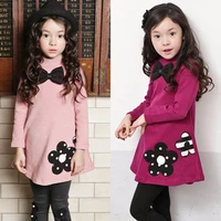 new girls bow tie dresses high quality spring thick cotton dress for girls fashion flower printing clothing tops children dress