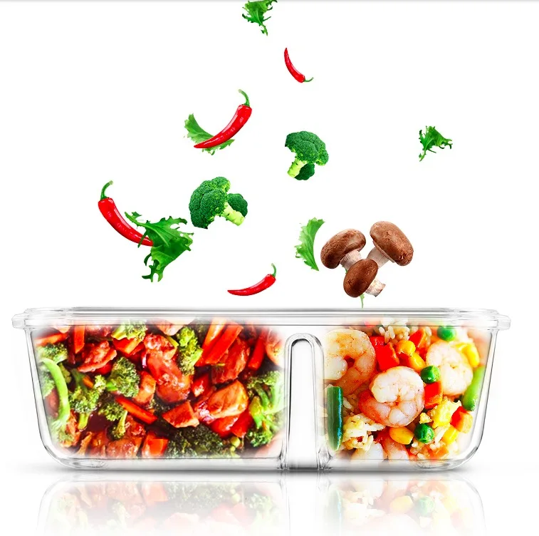 Glass Rectangle Lunch Box 2 Compartments 640ml 1040ml | Дом и сад