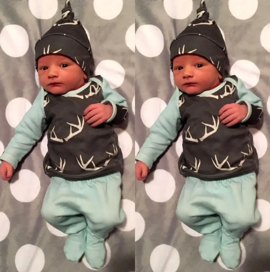 Новорожденный Ребенок Девочка Мальчик Одежда Олень Топы футболка + Брюки Шляпа 3