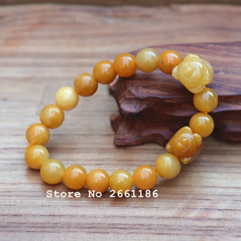 

2017 wholesale Natural Yellow Quartzite Stone Pig Bracelet Round Beads Bangles Gift for Women Nephrite Jades Jewelry