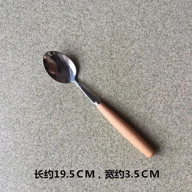 spoon 10pcs 10 шт. японский нож с деревянной ручкой/вилка/Ложка креативная посуда из нержавеющей стали стейк вилки для фруктов круглые Круглые ложки кухонный подарок - Цвет: spoon 10pcs