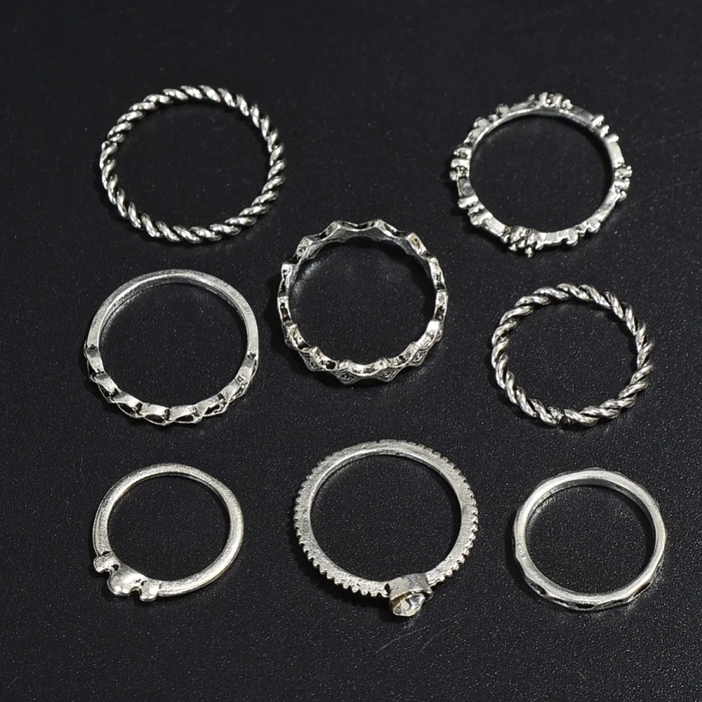 Набор женских спиральных колец с кристаллами 8 шт./компл. | Украшения и аксессуары