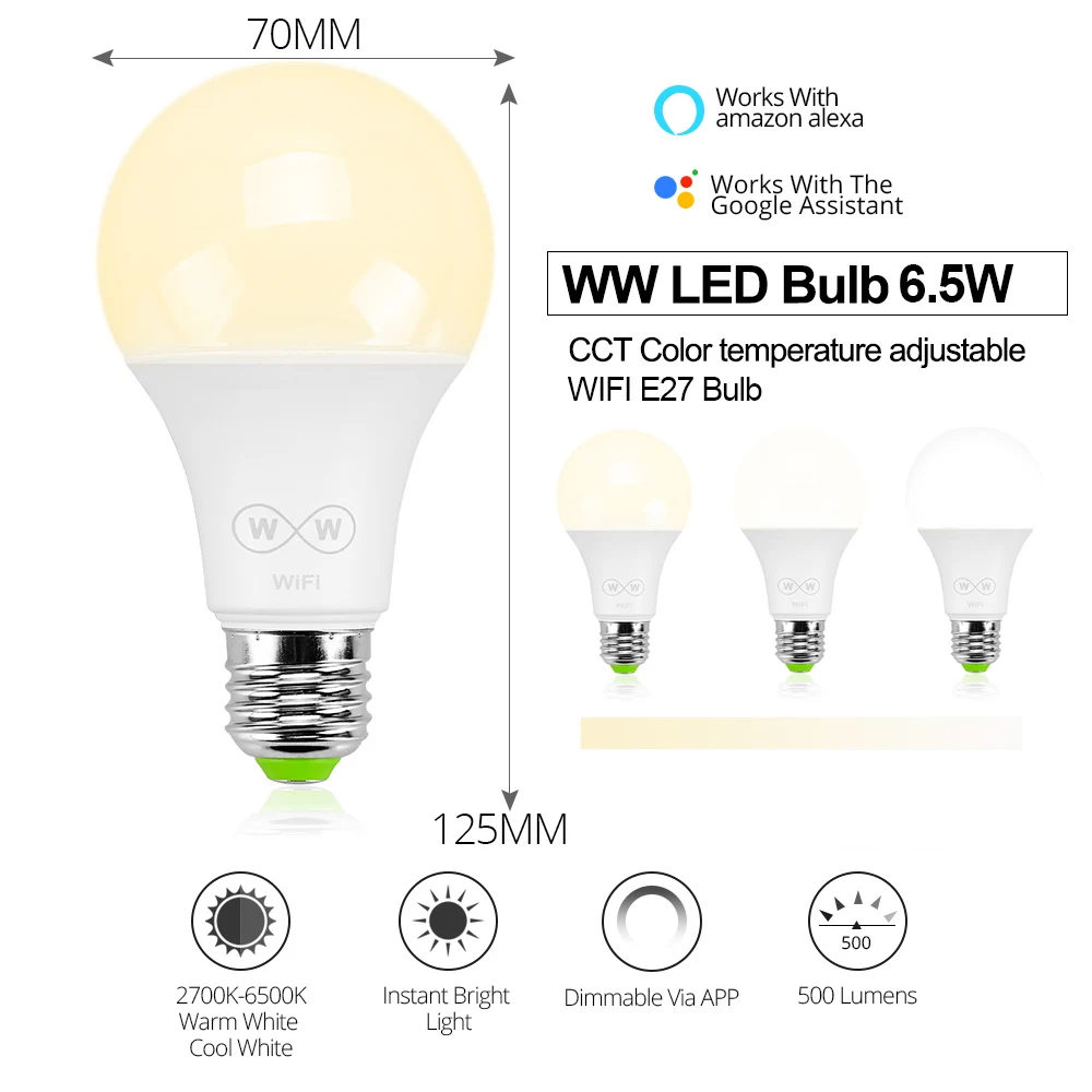 E27 умная WIFI Bluetooth Светодиодная лампа 4 5 Вт 6 RGBW CCT Led свет умное освещение Голосовое