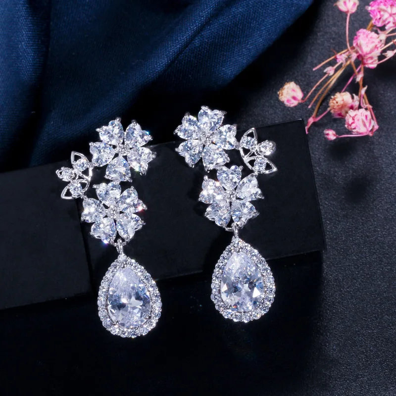 CWWZircons Свадебные Длинные Серьги с Большим Каплевидным Кубическим Цирконием и