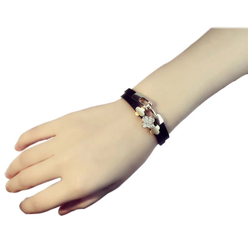 Кожаные Браслеты для Женщин Посеребренная Лаки Листьев Браслет с Luxury