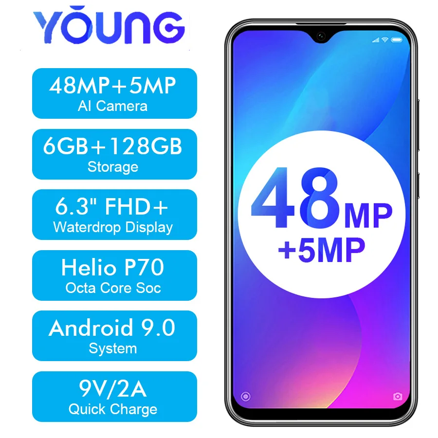 OUKITEL Y4800 6," FHD+ капля Android 9,0 Pie 6GB 128GB смартфон с отпечатком пальца 4G 4000mAh 9 V/2A Быстрая зарядка мобильный телефон