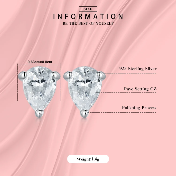 

COLUSIWEI Drops of Water Stud Earrings Solid 925 Sterling Silver 2 Carat Pear Cut Bridal Bridesmaid Jewelry Gift For women