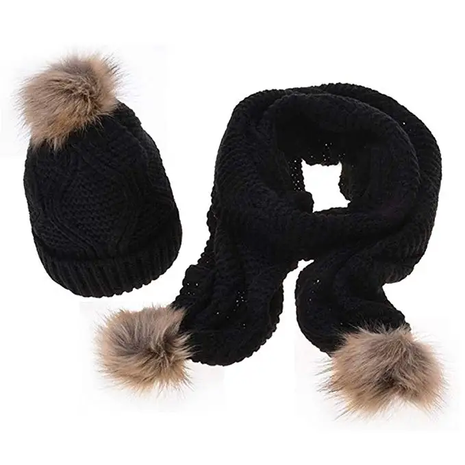 

Dreamskull Women Winter Warm Braided Cable Knit Beanie Hat Scarf Two-Piece Set