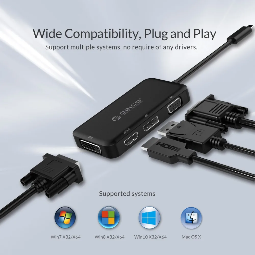 ORICO usb-хаб type C к HDMI VGA DP DVI адаптер для MacBook samsung Galaxy S9 huawei mate 20 P20 Pro USB 3,1 концентратор