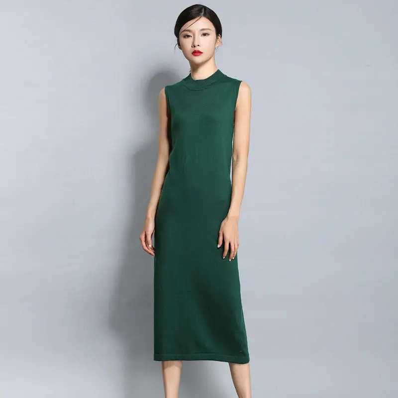 Женское кашемировое платье с круглым вырезом однотонное Повседневное