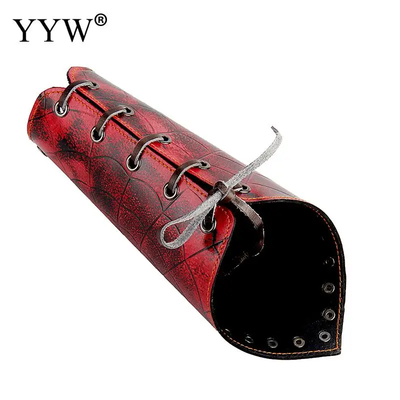 YYW косплей реквизит из искусственной кожи Bracers зашнуровать руку манжеты Перекрещенные завязки Spiderweb стимпанк средневековая мода красный браслет