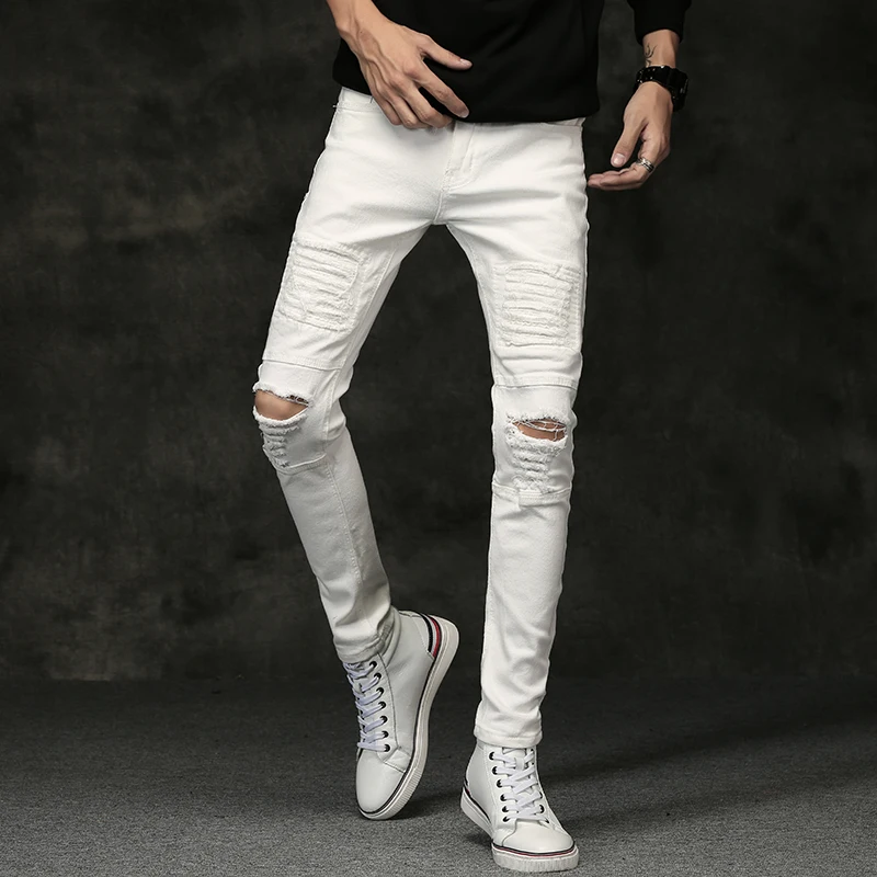 Новинка Весна 2019 мужские джинсы черные белые классические модные джинсовые