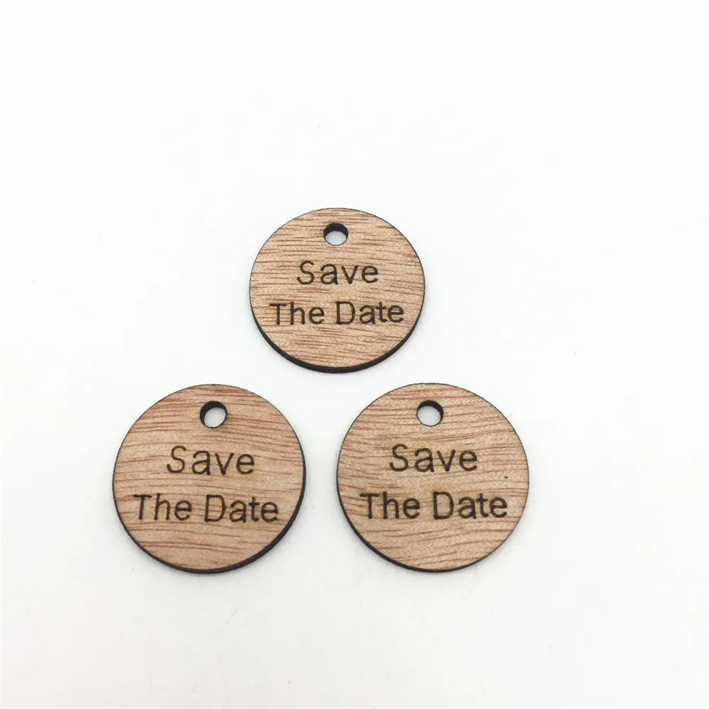 Save The Date 200 шт. 25 мм деревенский деревянный круг свадьбы Круглый Деревянный диски с отверстием пользу Baby Shower Рождество теги Подвески - Цвет: Save The Date