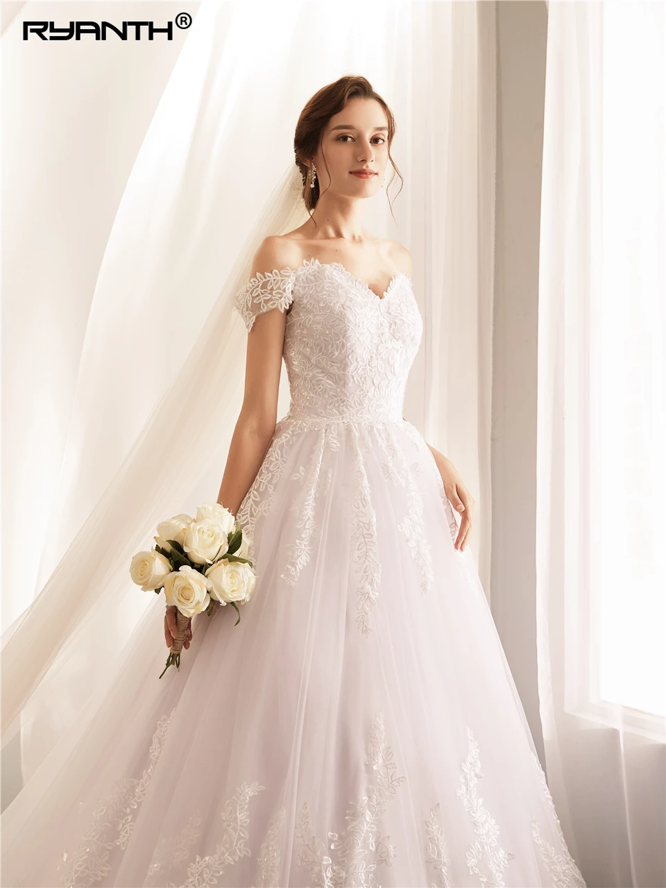 Ryanth Robe De Mariage бальное платье Роскошные свадебные платья 2018 Кружевная аппликация с