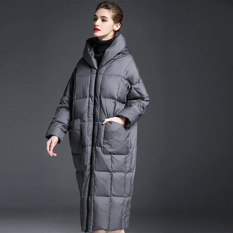 Европейская мода 2017 зимняя куртка для женщин х длинный свободный стиль пуховик с