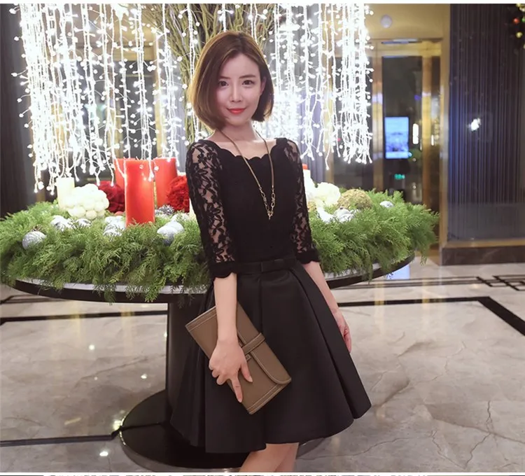 WHITNEY WANG 2018 Autumn Winter Fashion Elegant Colors Contrast Lace Patchwork Pleated Ball Gown Dress Women Party Dresses | Женская