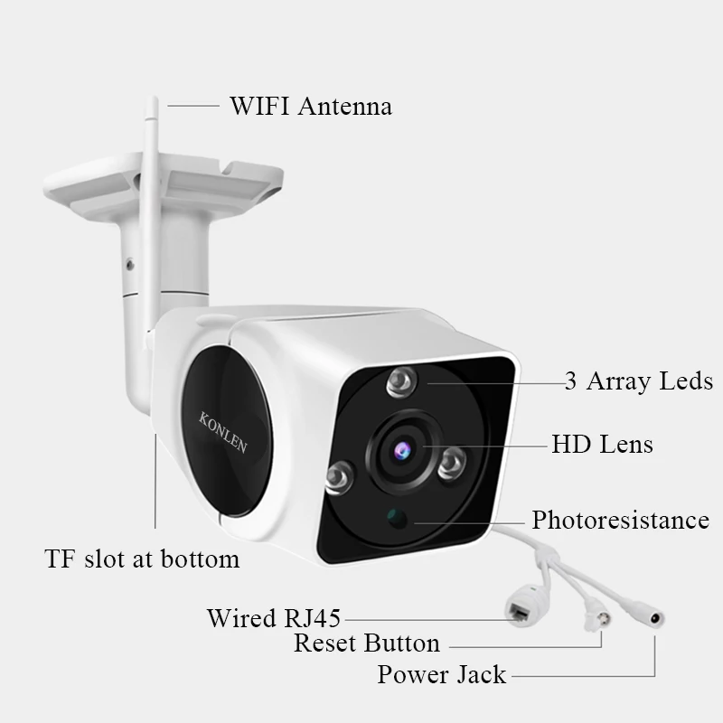 Konlen, 1080 P, Full HD, CCTV, IP камера, уличная, Wi-Fi, 2MP, Camhi, безопасность, видеонаблюдение, ночное видение, двухстороннее аудио, Onvif, Ipcam, Kamera