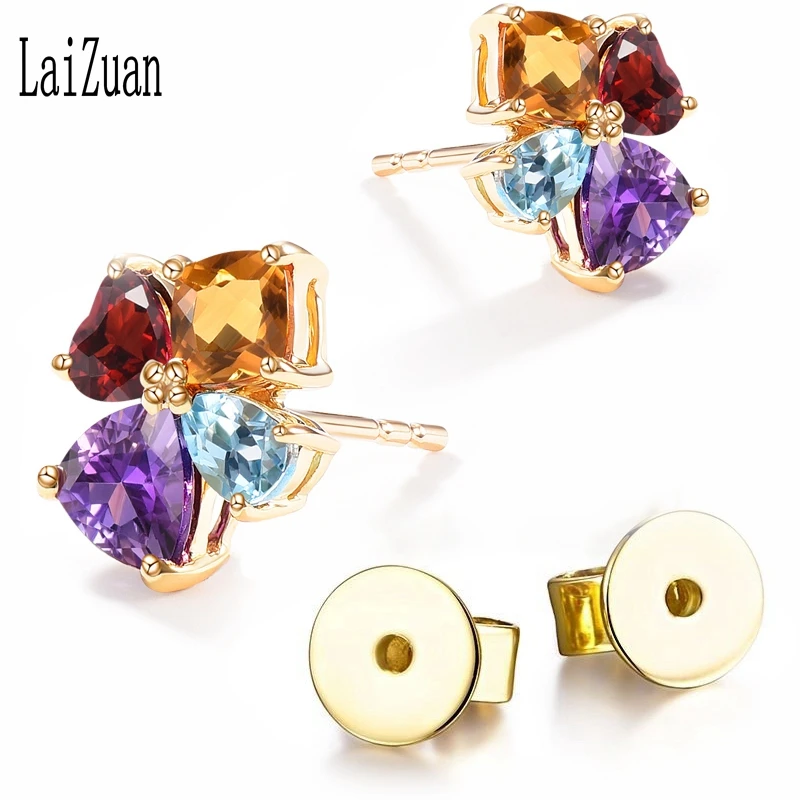 LaiZuan 2.2ct натуральный цитрин гранат небесно голубой топаз аметист Твердый 14 к