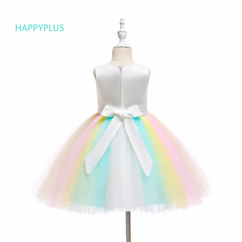 HAPPYPLUS радужные платья для девочек вечерние принцессы с цветами новогоднее платье