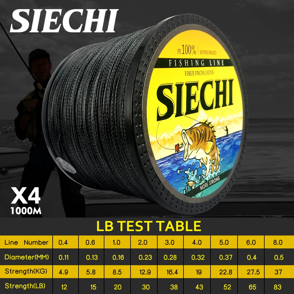 

SIECHI Brand 1000M 4 Strand 18-80lb PE Multifilament Braided Fishing Cord Fishing Line Fishing Thread Wire for Sea Fishing