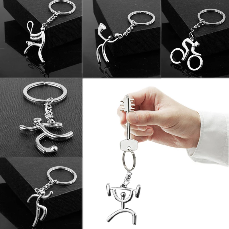 

New Arrival 1PC jewelry Basketball Cycling Silvery Sport Key Chain 6 Models Soccer Running Weightlifting Unisex key chain ring