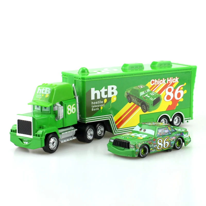 

Disney Pixar Cars Toys 2Pcs/lot No.86 Chick Hicks And Mack Truck 1:55 Scale Diecast Metal Alloy Model Toy For Children'S Gifts