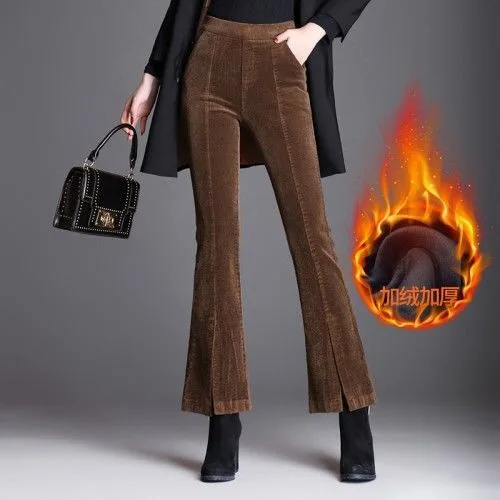 Caramel color thick Осень-зима Повседневное вельветовые брюки-клеш Штаны Для женщин эластичные Высокая Талия однотонные Цвета лодыжки-Длина брюки размера плюс 5XL впитывает пот и Штаны - Цвет: Caramel color thick