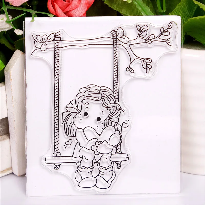 

Swinging Girl Pattern Stamp Scrapbooking New Alphabet Stamp Embossing Craft Silicone Transparent Stampstampons