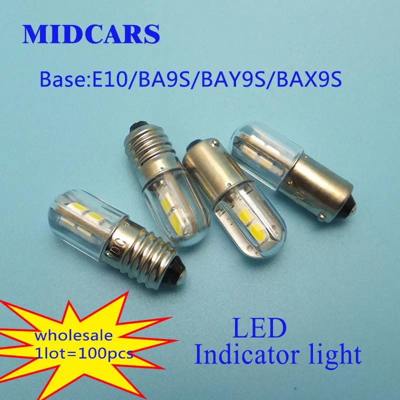 100PCS 6V t4w ba9s e10 LED Bulb LIndicator Light H21W BAY9S 12V SMD 48V 24V to 60V Wholesale
