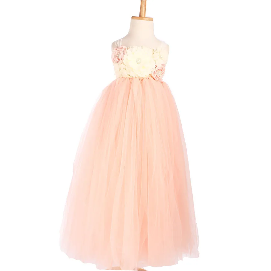Кружевное платье-пачка для девочек персикового цвета и слоновой кости свадьбы