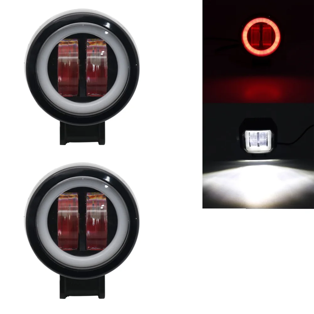 Round Red--2 piece Waterproof Round LED Angel Eyes Light Led work light Bar for Motorcycle Jeep ATV spot light Round with Red/White/Blue colors - Цвет: Round Red--2 piece