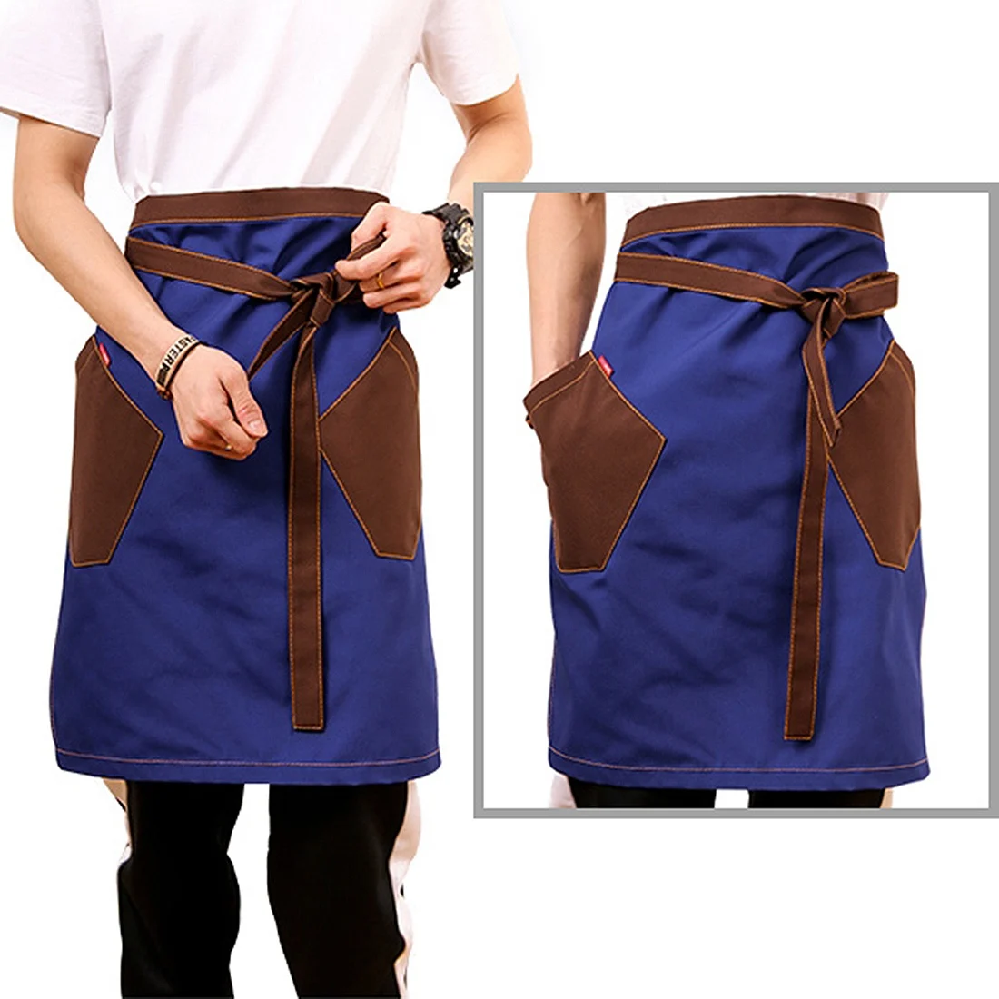 Kitchen Cooking Aprons Food Service Waiter Half Aprons with Pockets Workwear Chef Kitchen Apron Coffee Shop Uniforms
