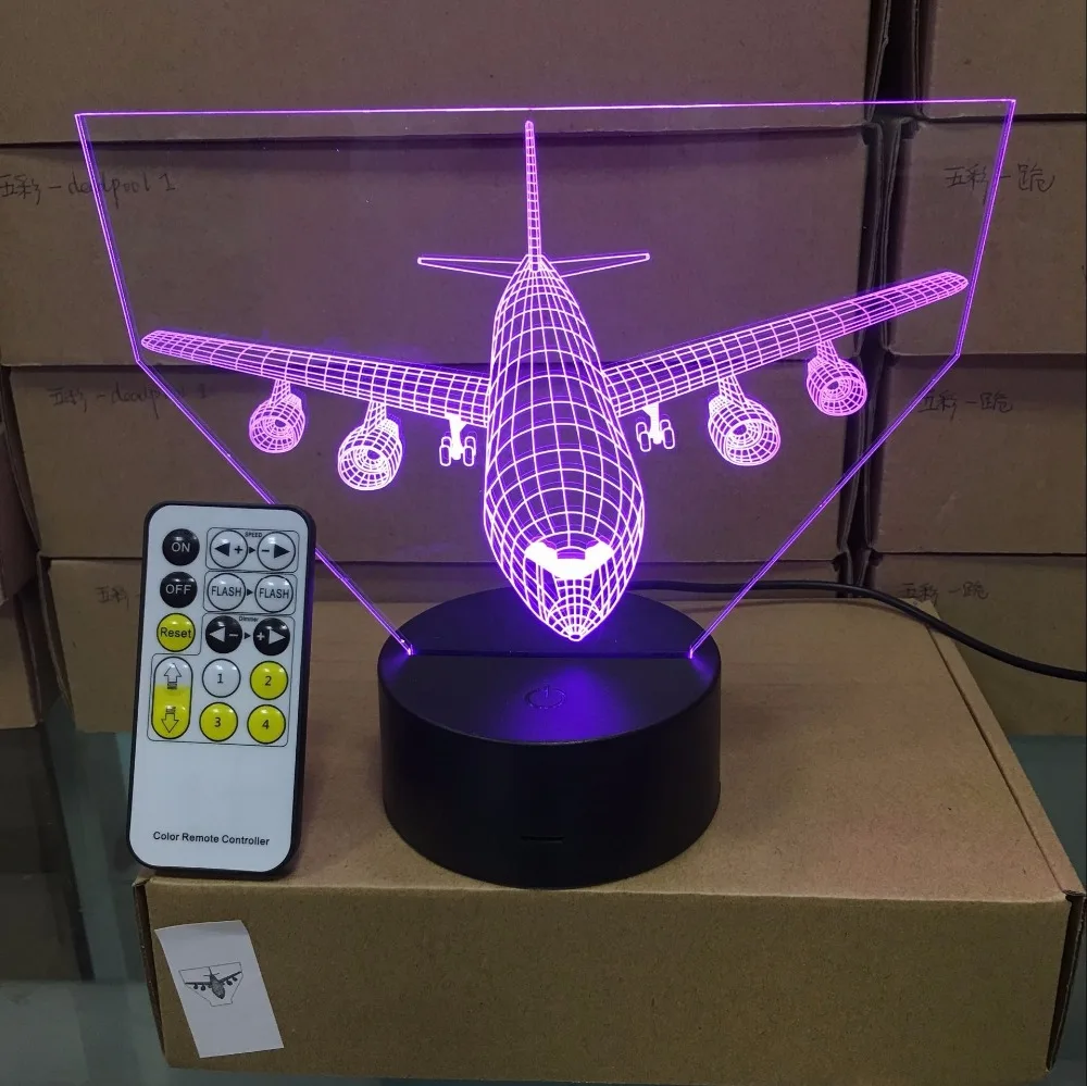 Пульт дистанционного управления Воздушный самолет 3D свет светодиодный настольная лампа оптическая настольная лампа ночник 7 цветов Изменение настроения лампа сенсорный USB лампа