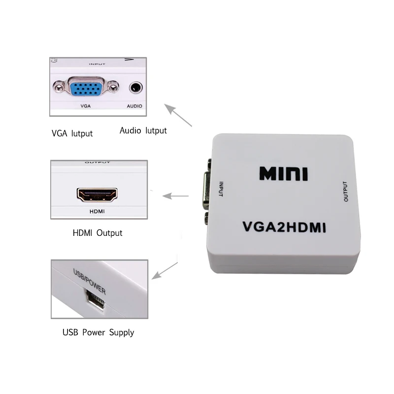 1 шт. преобразователь из VGA в HDMI с аудио 1080P для проектора ПК ноутбука к HDTV USB