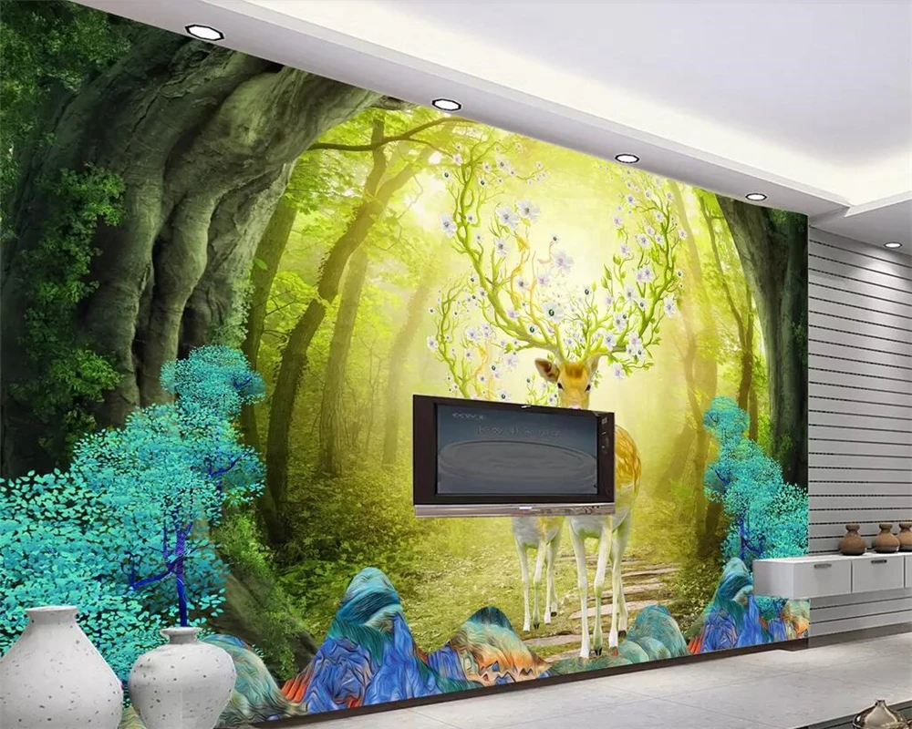 Обои beibehang на заказ 3D Фэнтези лес лось крыльцо гостиница Скандинавская